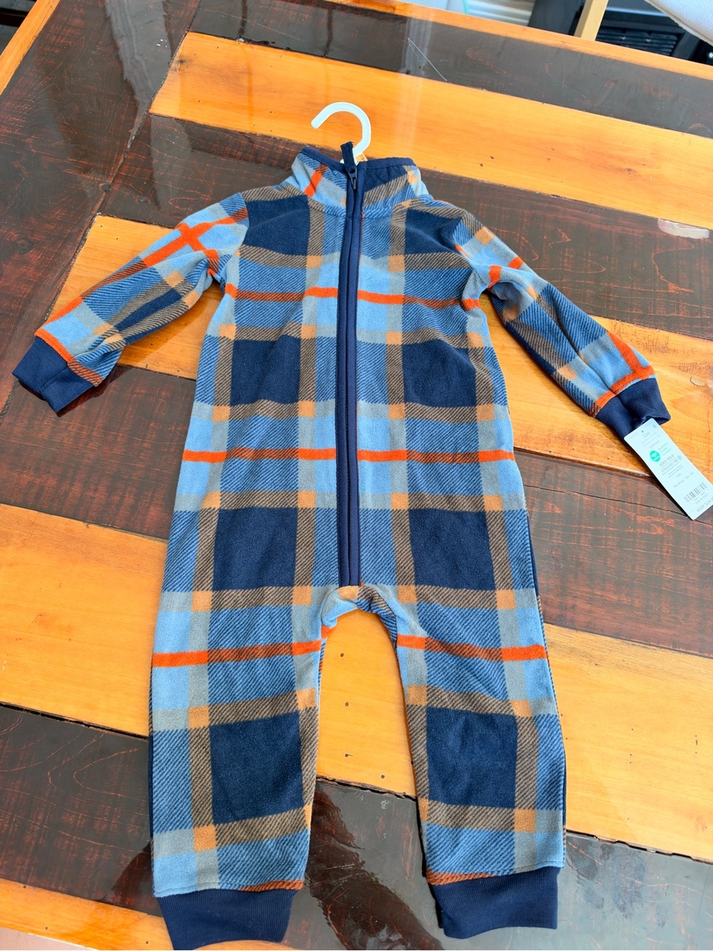 Kids Blue Plaid Fleece One-Piece